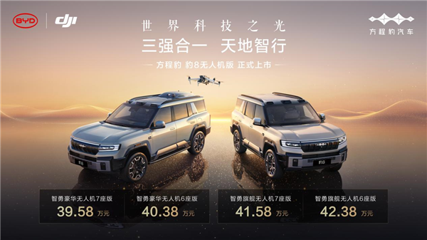 欧陆娱乐注册：方程豹豹8无人机版：比亚迪+大疆+华为“三强”出品 39.58万起